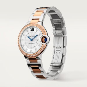 Ballon Bleu de Cartier Replique Montre 33 mm Mouvement m??canique avec diamant en acier en or rose sinueux