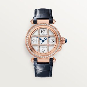 Pacha de Cartier Replique Montre 35 mm Mouvement automatique Diamants en or rose STACTES DE CUIR INTERCHANGABLE