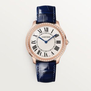 Ronde Louis Cartier Replique Montre 36 mm Mouvement de quartz Mouvement en or rose Diamants en cuir
