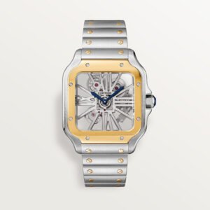 Santos de Cartier Replique Montre grand modèle Mouvement mécanique à main-à la main Cuir en acier doré jaune