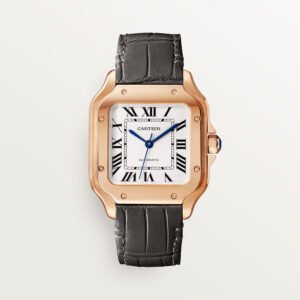 Santos de Cartier Replique Montre Mode Medium Mouvement automatique Mouvement rose Gold 2 Bracelets en cuir interchangeables