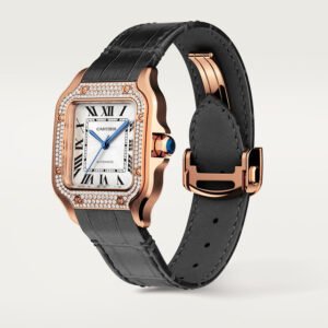 Santos de Cartier Replique Montre Mode Medium Movement Automatique Mouvement Rose Gold Diamonds 2 Bracelets en cuir interchangeables