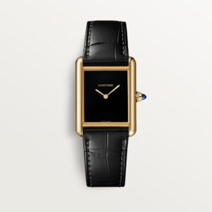 Tank Louis Cartier Replique Montre grand modèle Mouvement mécanique à main-à la main Cuir en or jaune