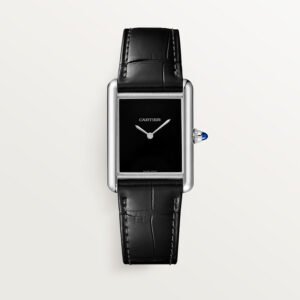Le réservoir doit de cartier regarder grand modèle mouvement de quartz en cuir en acier